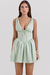 Pistachio satin mini dress