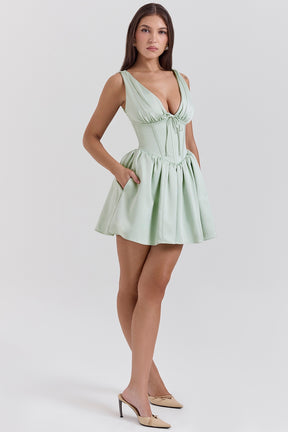 Pistachio satin mini dress