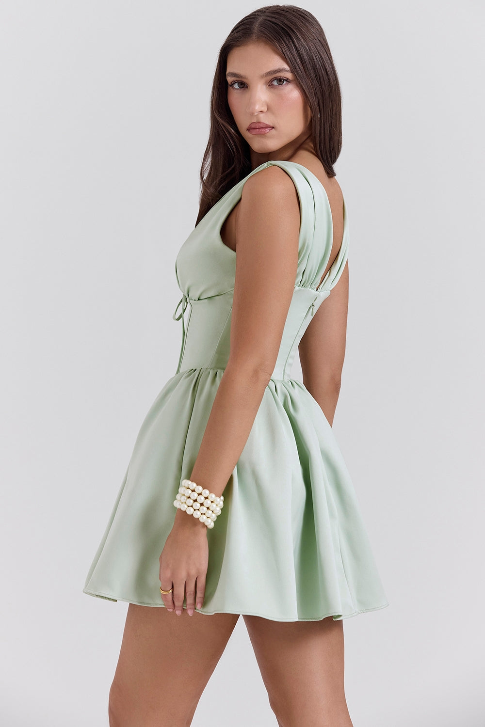 Pistachio satin mini dress