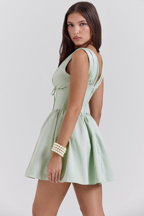 Pistachio satin mini dress