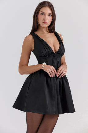 Black satin mini dress