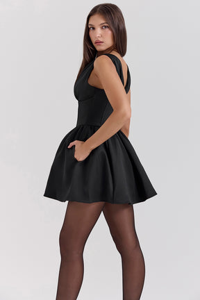 Black satin mini dress