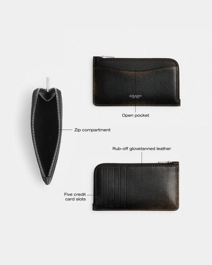 New York Zip Card Case In Loved Leather