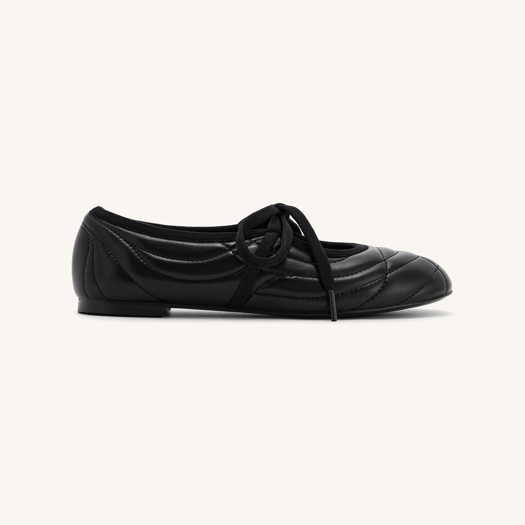 Erika Topstitching lace-up ballet Flats- Black