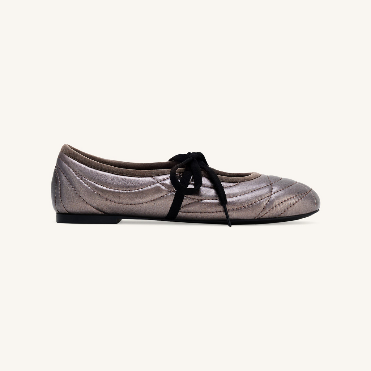 Erika Topstitching Lace-up Ballet Flats - Dark Brown