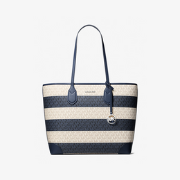Eva Large Striped Signature Logo Tote Bag