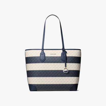 Eva Large Striped Signature Logo Tote Bag