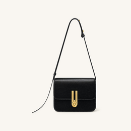 Evania Lock Pebbled Shoulder Bag - Black