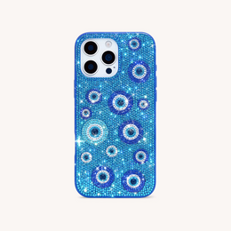 Evil Eye Artificial Crystal Embellished Phone Case - Blue