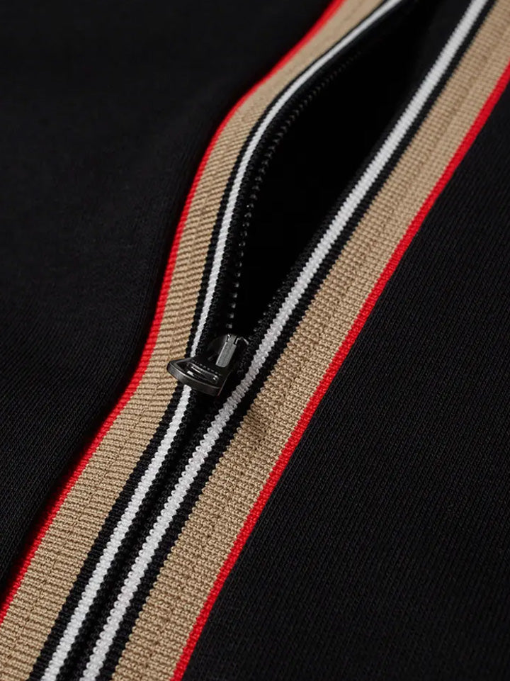 Burberry Stripe Detail Zipped Hoodie in Black