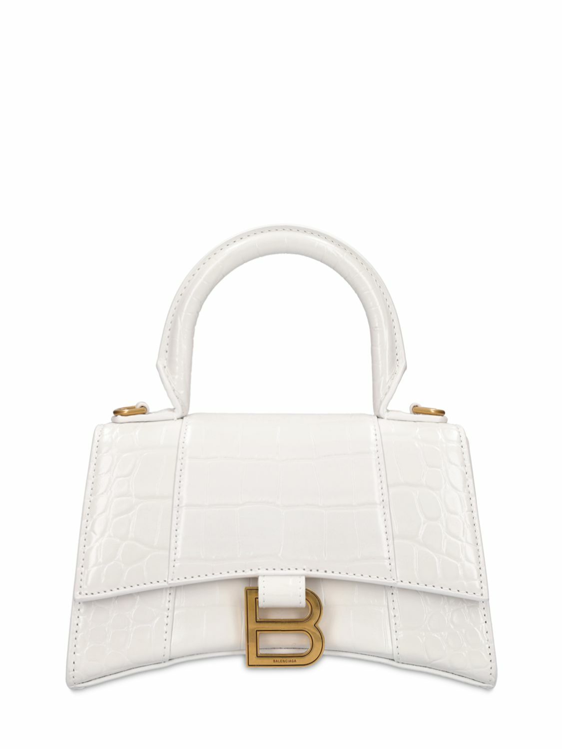 BALENCIAGA Xs Hourglass Croc Embossed Leather Bag