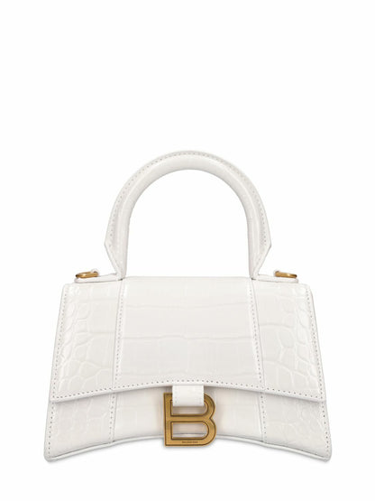 BALENCIAGA Xs Hourglass Croc Embossed Leather Bag