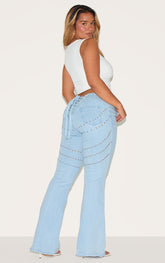 Shape Light Blue Wash Denim Lace Up Back Flare Jeans