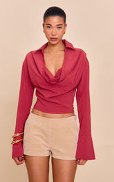 Blush Rose Chiffon Cowl Neck Blouse