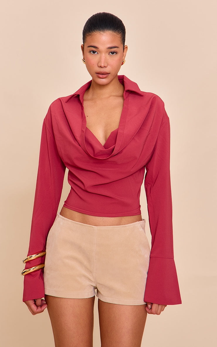 Blush Rose Chiffon Cowl Neck Blouse