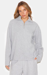 Grey Collared Zip Up Sweatshirt