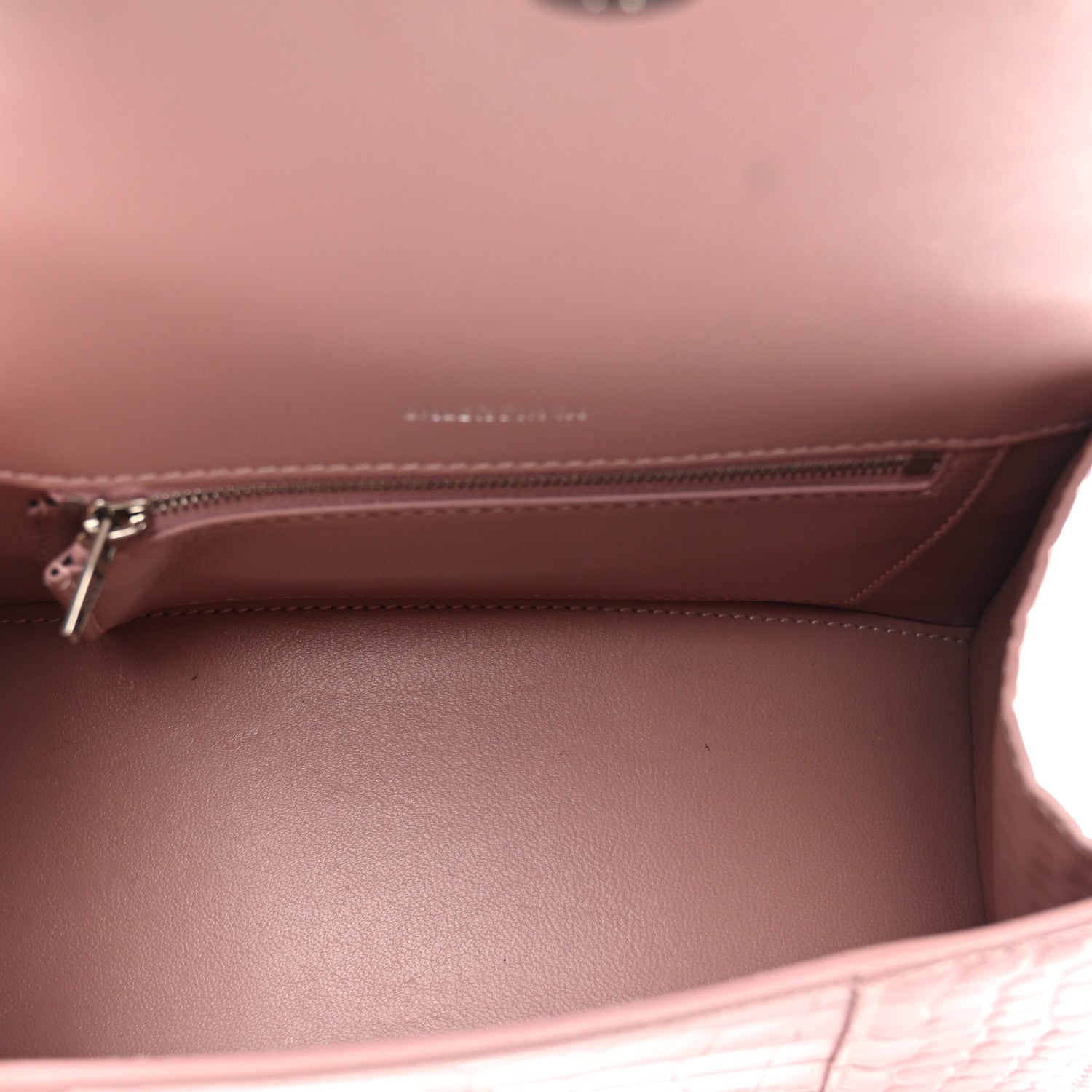 Shiny Calfskin Crocodile Embossed Small Hourglass Top Handle Bag Powder Pink