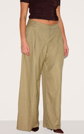 Plus Olive Premium Woven Pinstripe Tailored Straight Leg Trousers