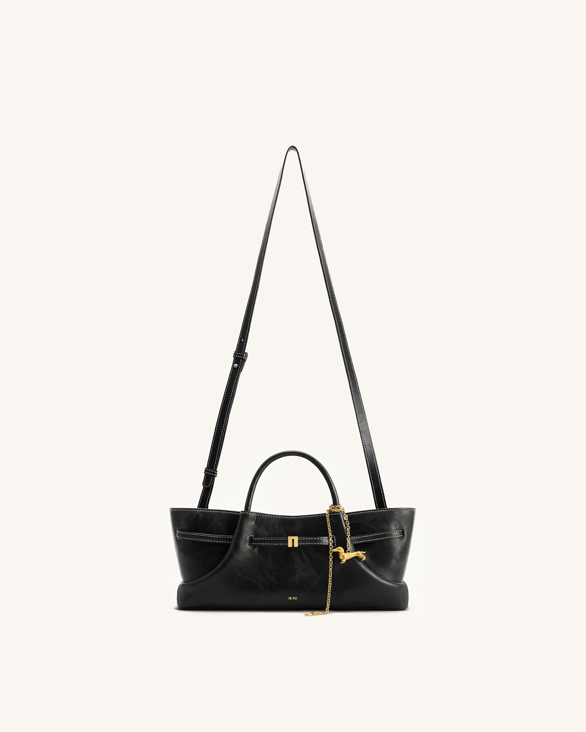 Maeve Dachshund Metal Charm Tote Bag - Black Canvasa