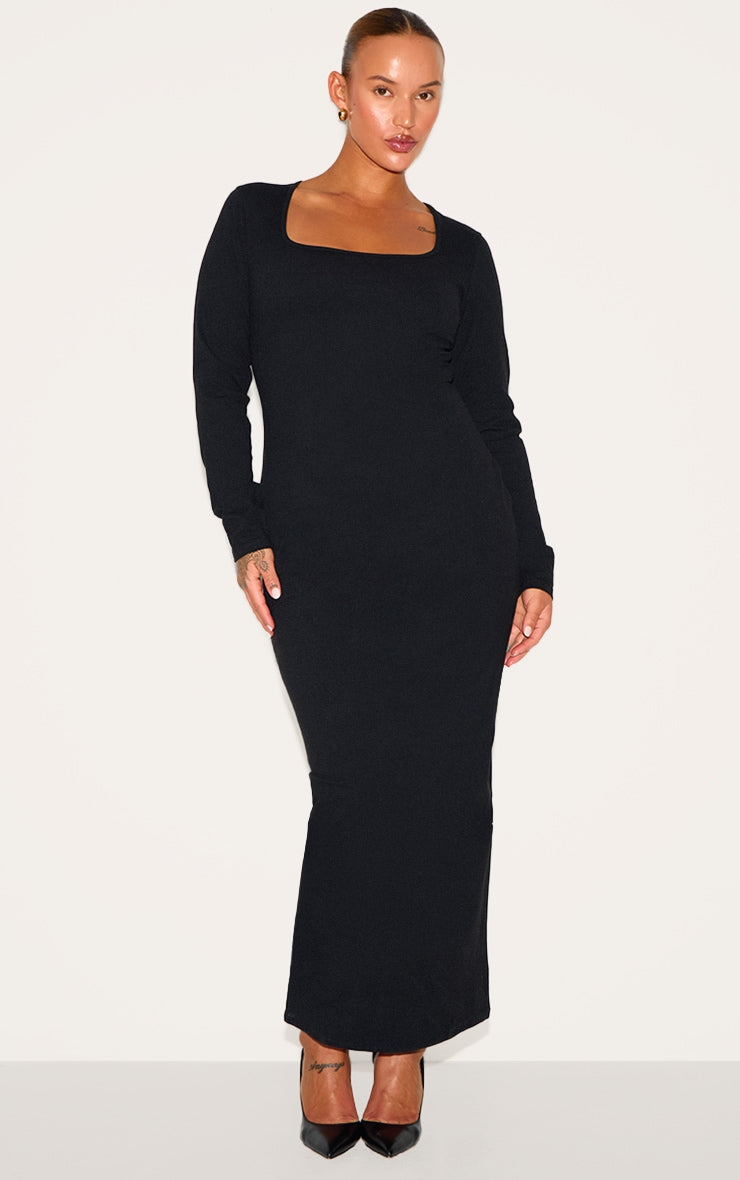 Plus Black Contour Sculpt Square Neck Midaxi Dress