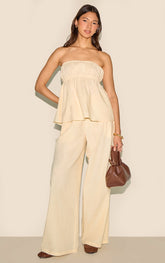 Butter Yellow Linen Look Floaty Wide Leg Trousers