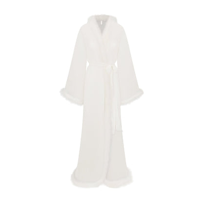Bridal Sleep Feather Trim Long Robe