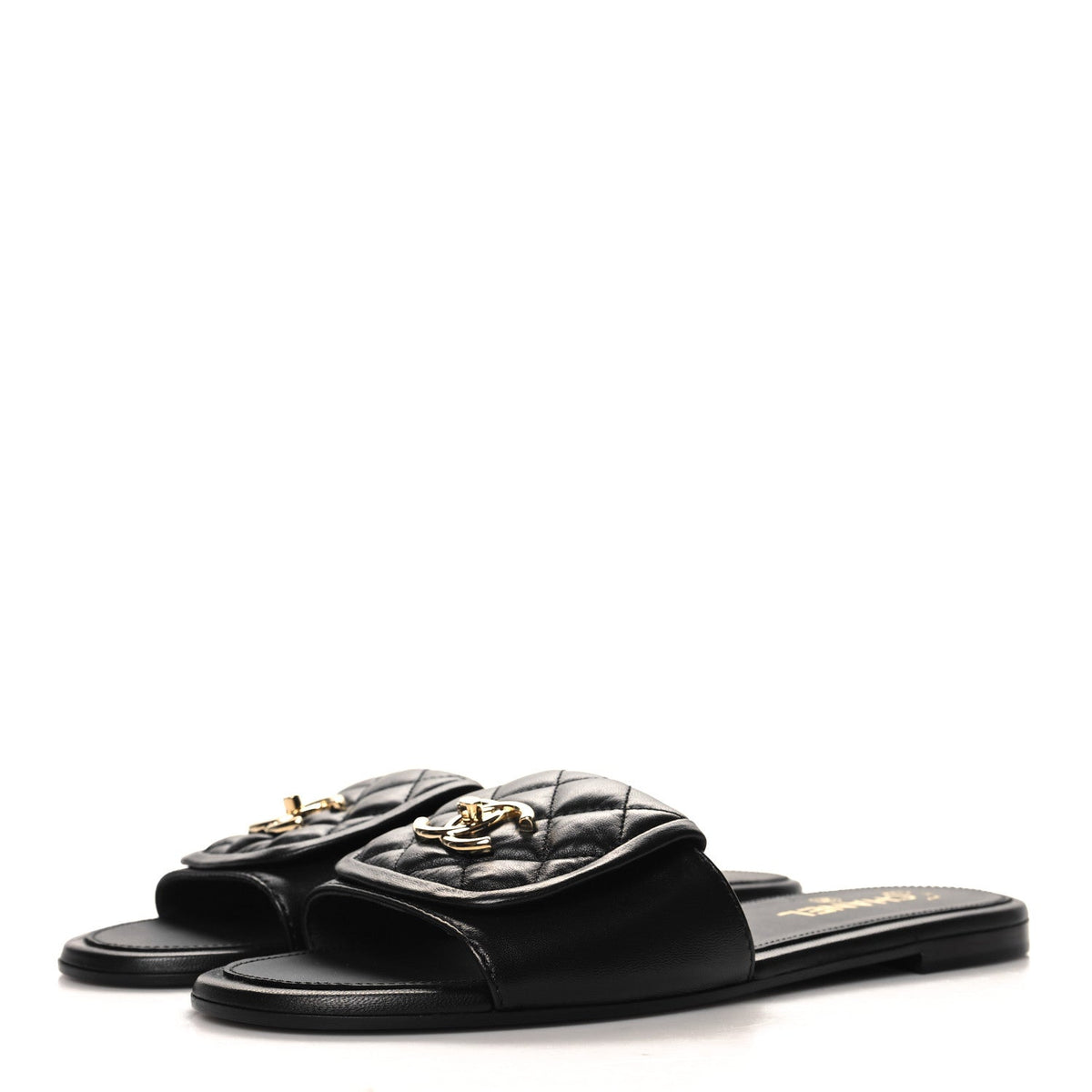 Chanel Lambskin Quilted Turnlock Flat Mules  Black