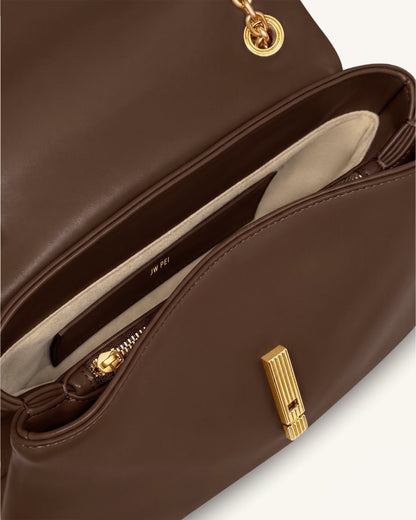 Valerie Chain Flap Shoulder Bag - Dark Brown