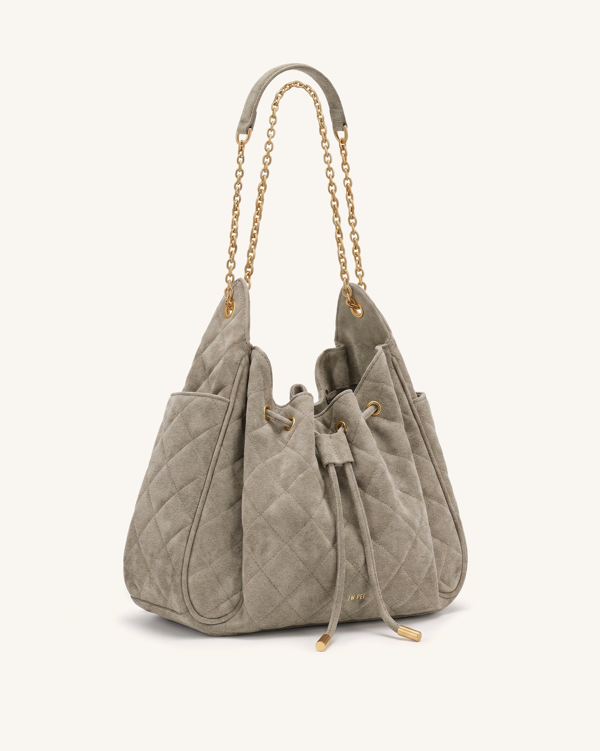 Rowan Faux Suede Quilted Chain Bucket Bag - Blue