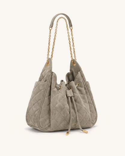 Rowan Faux Suede Quilted Chain Bucket Bag - Blue