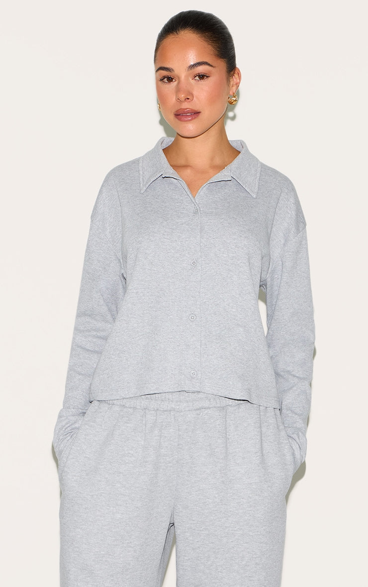 Grey Marl Cropped Boxy Collared Sweat