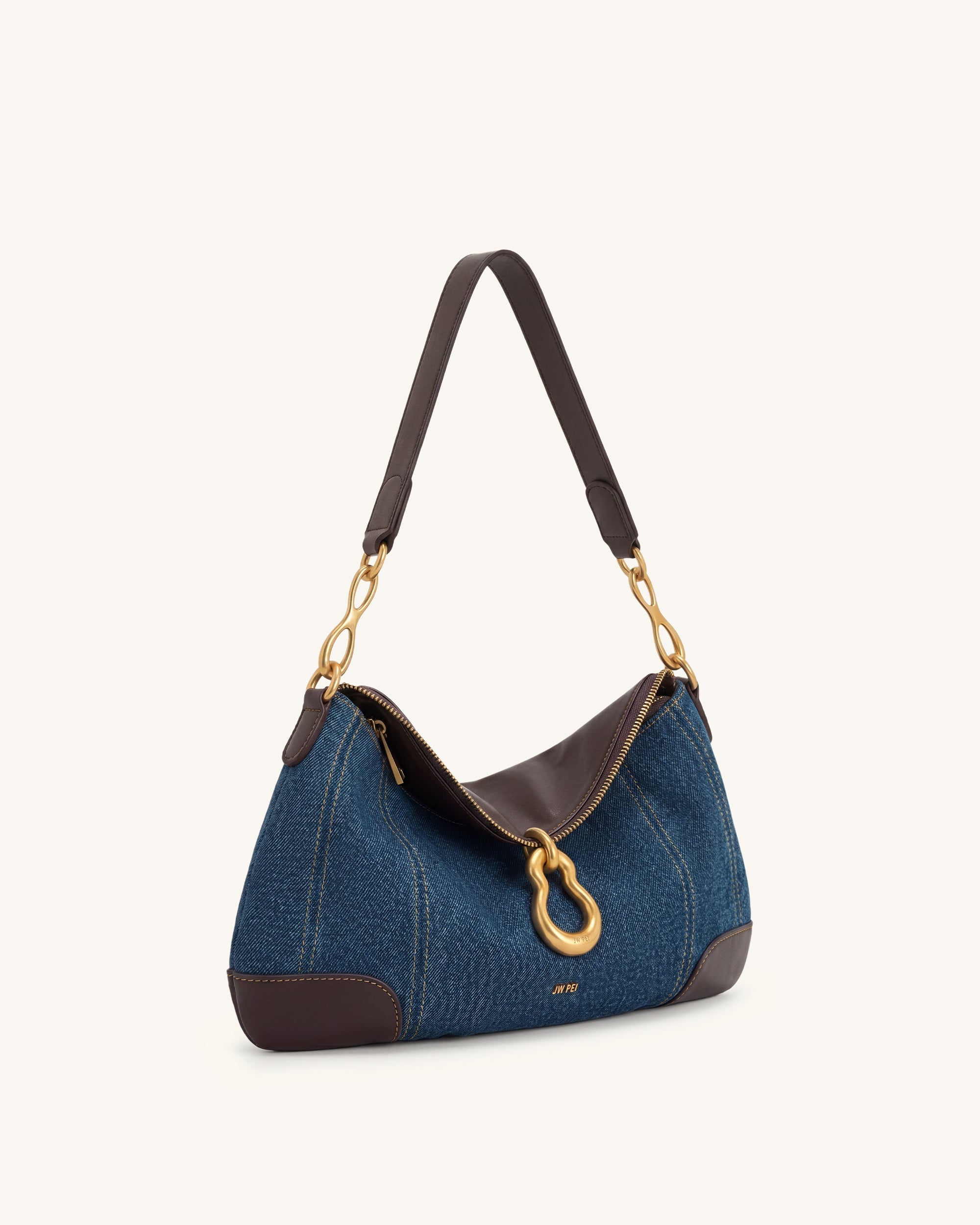 Jayla Metal Pendant Embellished Shoulder Bag - Blue Denim