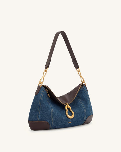 Jayla Metal Pendant Embellished Shoulder Bag - Khaki