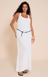 Plus White Textured Scoop Neck Maxi Dress