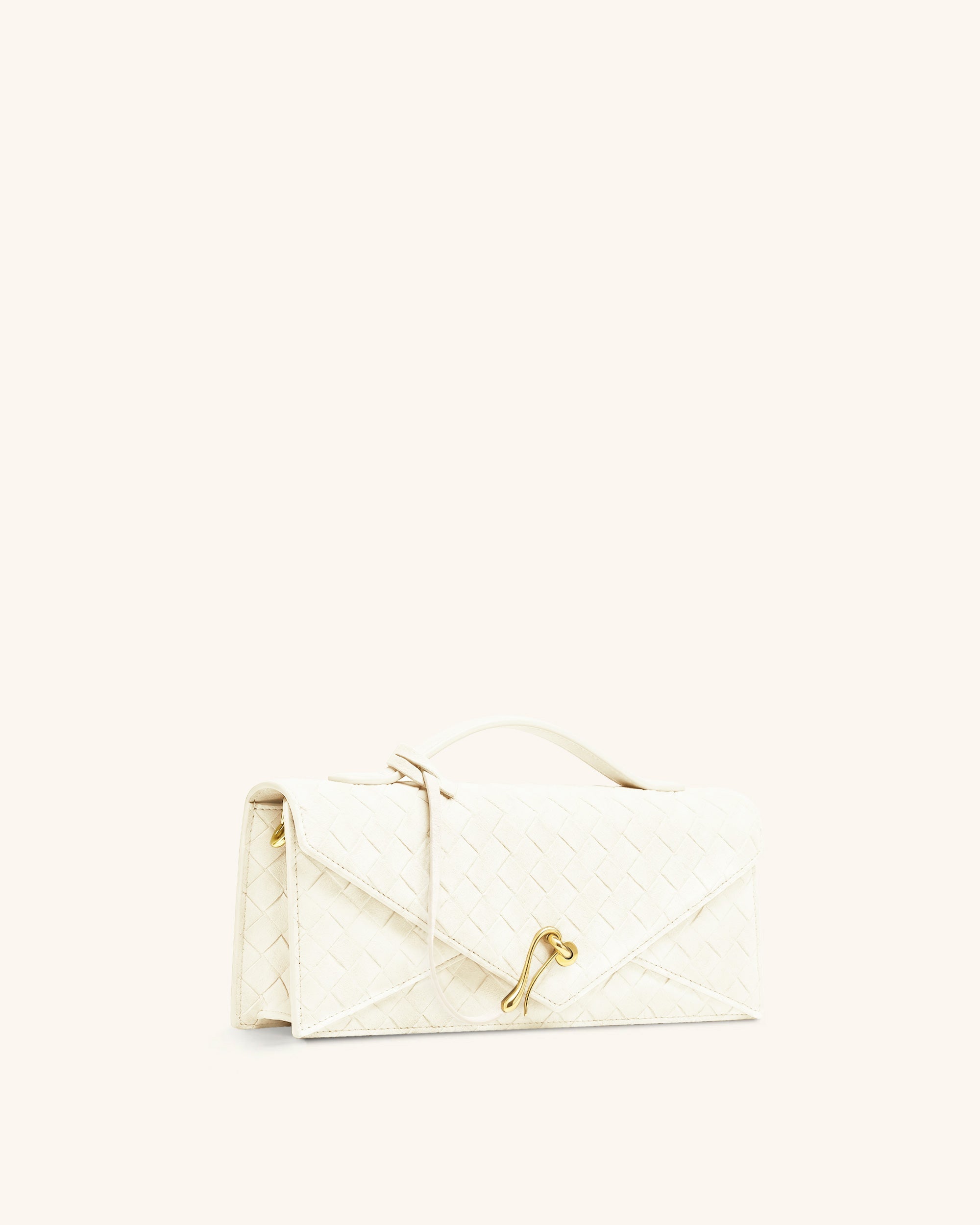 Celeste Faux Suede Woven Textured Envelope Top Handle Bag - White