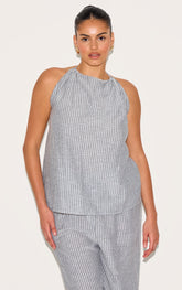 Plus Grey Striped Halterneck Top