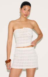 Cream Crochet Bow Detail Bandeau Top