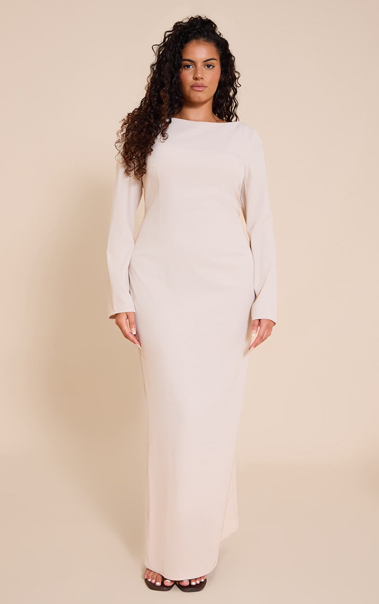 Plus Almond Tailored Boat Neck Midaxi Dress