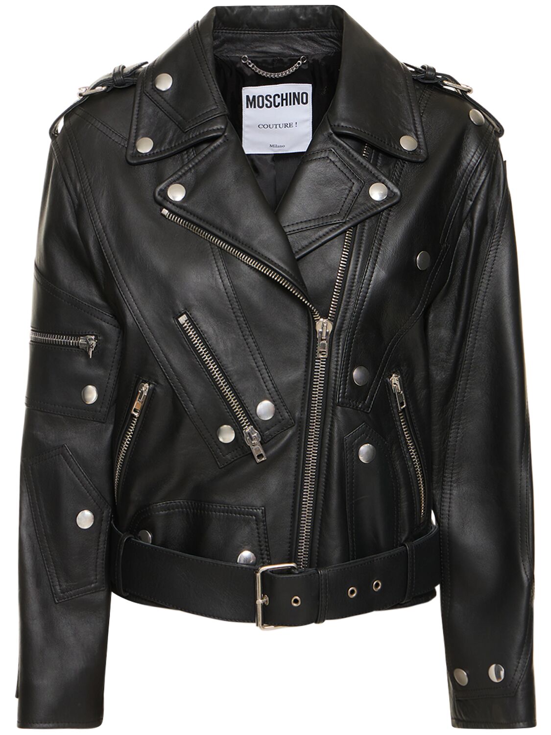 Moschino Moschino Leather belted jacket w/ zip details - Size: M Jackets | Shop From The Mirage