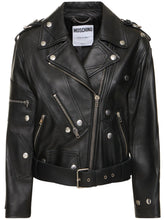 Moschino Leather belted jacket w/ zip details