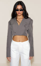 Charcoal Wrap Waist Tie Blazer