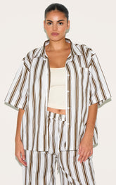 Plus Beige Striped  Oversized Shirt