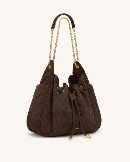Rowan Faux Suede Quilted Chain Bucket Bag - Gray