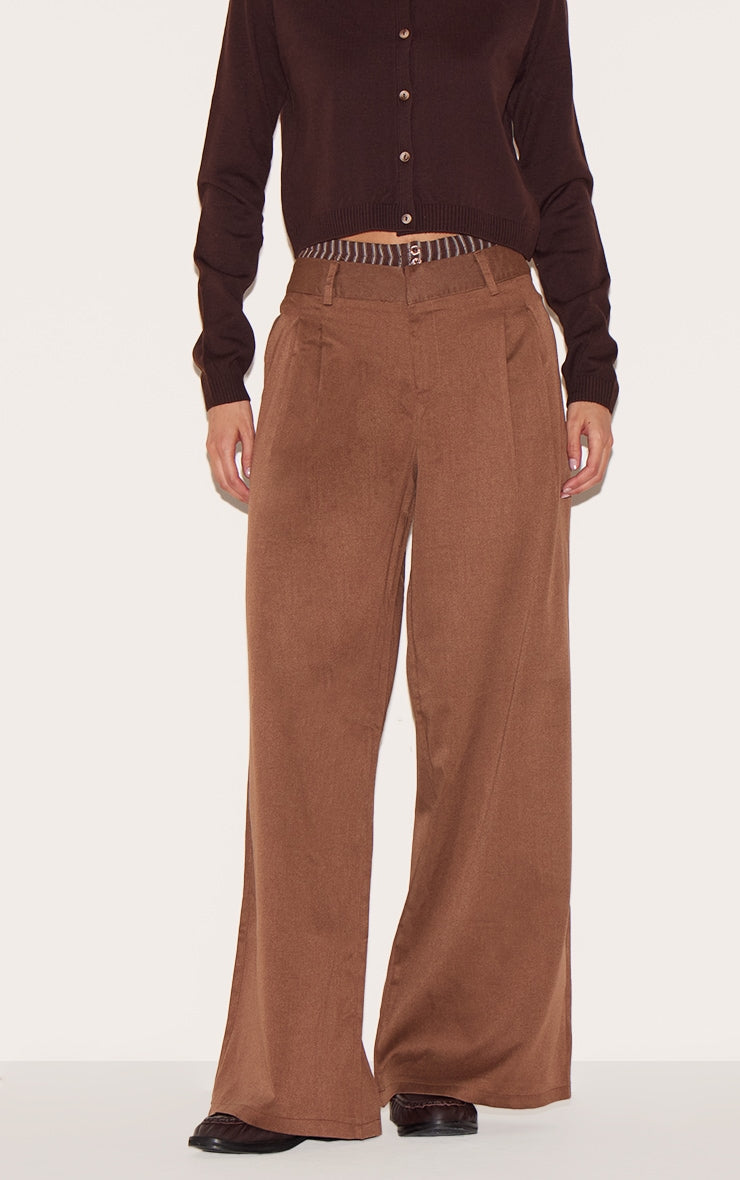 Chocolate Woven Contrast Stripe Boxer Detail Straight Leg Trousers