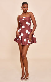 Brown Polka Dot Structured Shift Dress