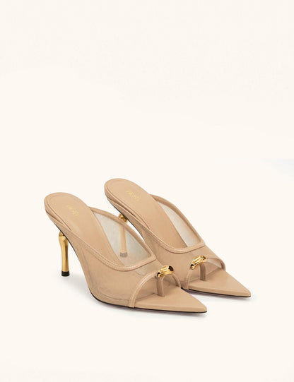 Noemi Pointed-Toe Mesh Mule Heels - Black
