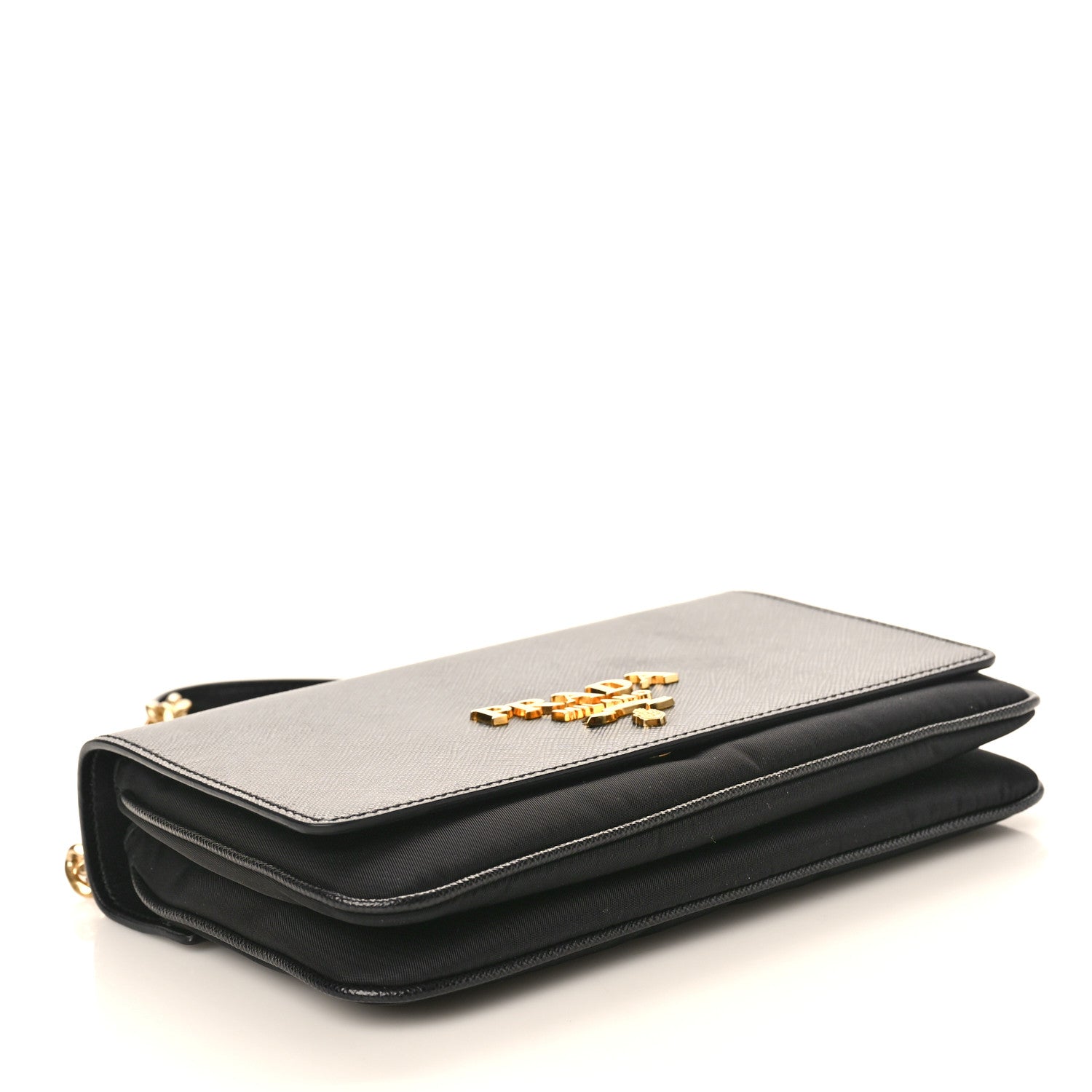 Saffiano Tessuto Nylon Chain Shoulder Bag Black
