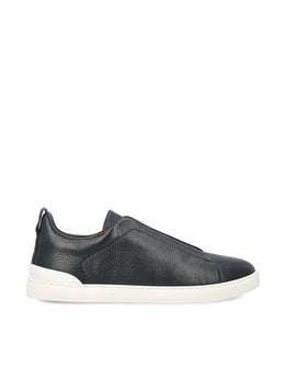 Zegna Men’s Triple Stitch™ Navy Deerskin Slip-On Sneakers – Made in Italy | Luxury Casual Footwear