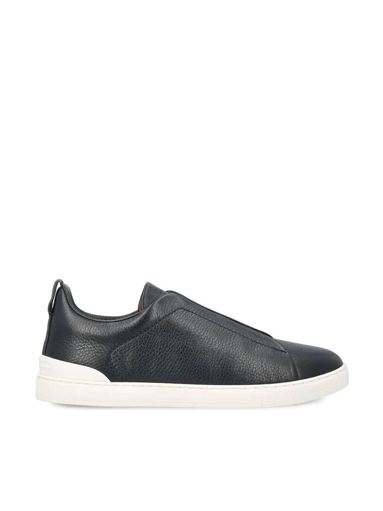 Zegna Men’s Triple Stitch™ Navy Deerskin Slip-On Sneakers – Made in Italy | Luxury Casual Footwear