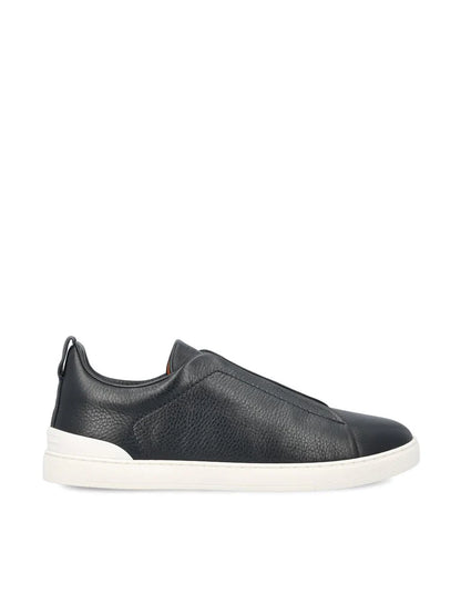 Zegna Men’s Triple Stitch™ Navy Deerskin Slip-On Sneakers – Made in Italy | Luxury Casual Footwear